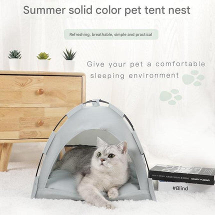 Green Premium Portable Pet Tent Bed with Cooling Mat - Breathable Foldable Outdoor Indoor Cat Dog House Shelter for Summer(Size: L).