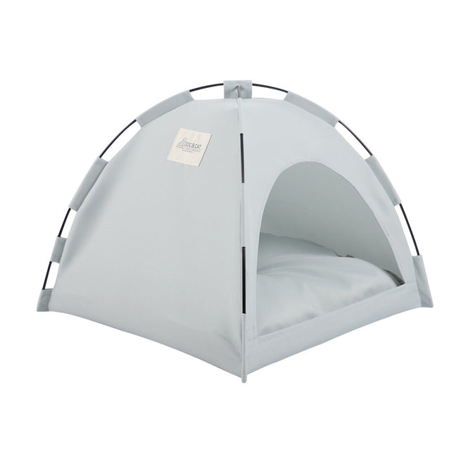 Grey Premium Portable Pet Tent Bed with Cooling Mat - Breathable Foldable Outdoor Indoor Cat Dog House Shelter for Summer(Size: L).