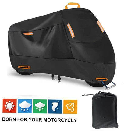 Heavy Duty 214D Waterproof Motorcycle Cover - All Season Outdoor Protection with Lock Holes & Windproof Buckles(Size: 4XL).