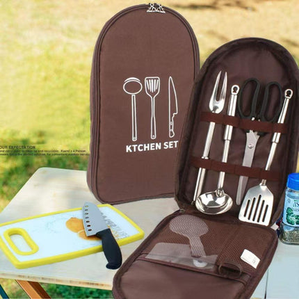 Black Portable Camping Kitchen Utensil Organizer - Travel Cookware Storage Bag for BBQ & Picnics.