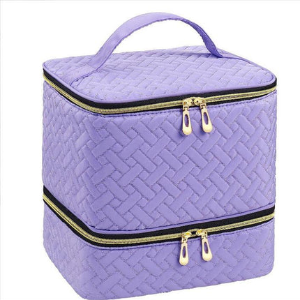 Purple Professional Nail Polish Organizer Case for 30 Bottles & UV Lamp - Double-Layer Travel Storage Bag.