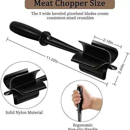 3-pieces Red Premium Heat Resistant Meat Chopper - Ground Meat Masher Utensil for Hamburger & Non-Stick Pans.