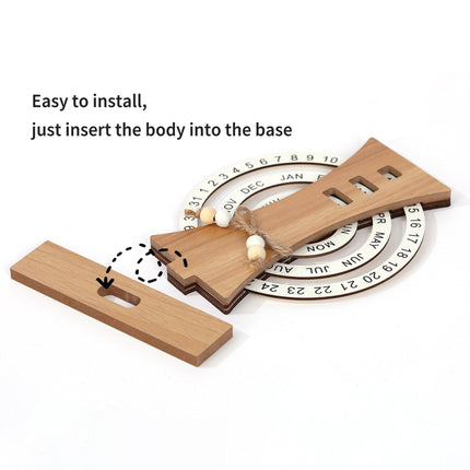 Moon Style Rustic Wooden Perpetual Calendar - Reusable Rotating Desk & Tabletop Decor.