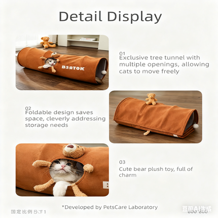 Grey Premium Soft Suede Cat Tunnel - Collapsible Play Tube with Peek-a-Boo Hole & Hanging Ball(0.8m).
