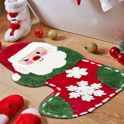 Red The Alien Old Man of Christmas Festive Christmas Shaped Floor Mat - Plush Non-Slip Holiday Accent Rug.