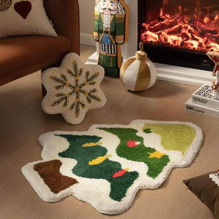 Green Christmas tree style Festive Christmas Shaped Floor Mat - Plush Non-Slip Holiday Accent Rug(Style 3).