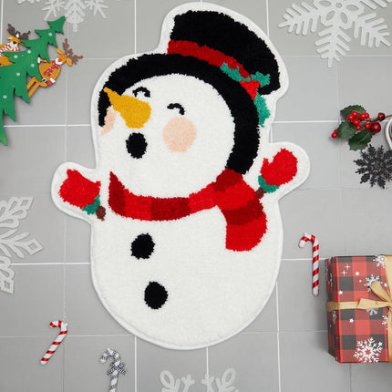 White Snowman Festive Christmas Shaped Floor Mat - Plush Non-Slip Holiday Accent Rug(Style 3).