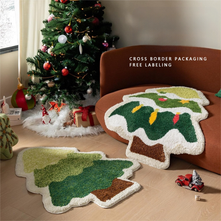 White Snowman Festive Christmas Shaped Floor Mat - Plush Non-Slip Holiday Accent Rug(Style 3).