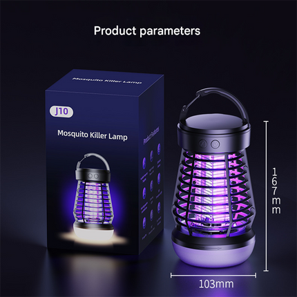 Black Rechargeable 3-in-1 Bug Zapper Lantern - Portable UV Mosquito Killer with Camping Light & SOS Mode.