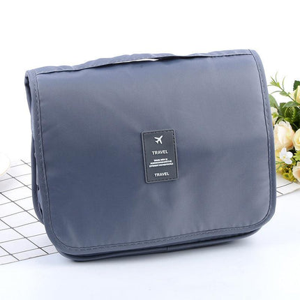 Grey Portable Hanging Travel Toiletry Bag - Large Capacity Cosmetic & Wash Organizer with Sturdy Hook.