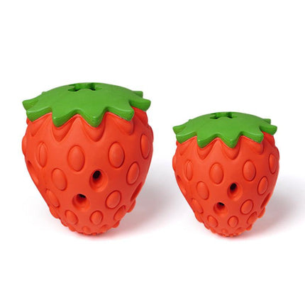 Red Durable Strawberry Treat Dispensing Dog Toy - Interactive Slow Feeder & Dental Chew(Trumpet).