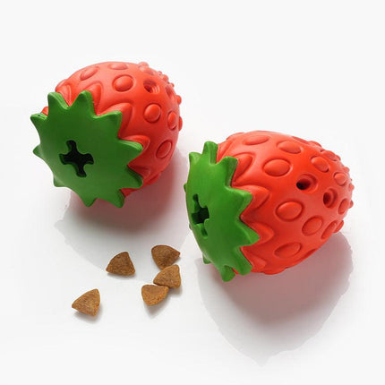 Red Durable Strawberry Treat Dispensing Dog Toy - Interactive Slow Feeder & Dental Chew(Trumpet).