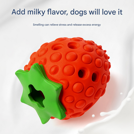 Red Durable Strawberry Treat Dispensing Dog Toy - Interactive Slow Feeder & Dental Chew(Trumpet).