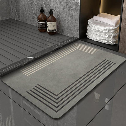 Grey Polarization reversal Modern Absorbent Diatomaceous Earth Bath Mat - Quick Dry, Non-Slip, Soft Bathroom Floor Mat.