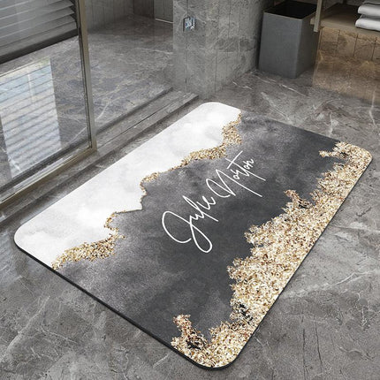 Grey Ink White Modern Absorbent Diatomaceous Earth Bath Mat - Quick Dry, Non-Slip, Soft Bathroom Floor Mat.