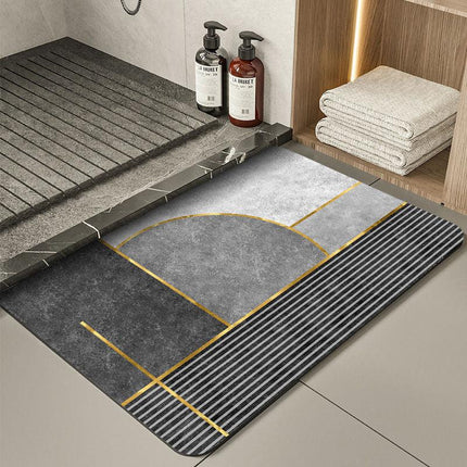 Modern Geometry Modern Absorbent Diatomaceous Earth Bath Mat - Quick Dry, Non-Slip, Soft Bathroom Floor Mat.