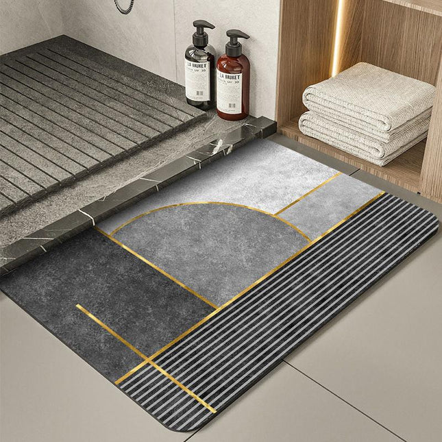 Modern Geometry Modern Absorbent Diatomaceous Earth Bath Mat - Quick Dry, Non-Slip, Soft Bathroom Floor Mat.