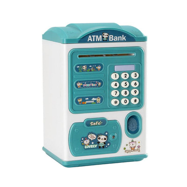 Blue panda Kids Smart ATM Piggy Bank - Automatic Bill Scroll, Password & Fingerprint Unlock with Fun Features.