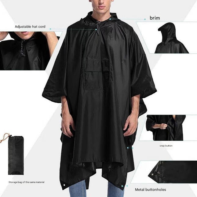 Grey 3-in-1 Multifunctional Outdoor Rain Poncho - Ground Mat & Shelter - Lightweight & Waterproof for Hiking & Camping.