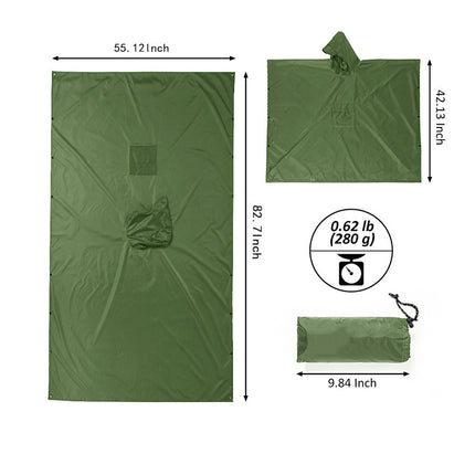 Grey 3-in-1 Multifunctional Outdoor Rain Poncho - Ground Mat & Shelter - Lightweight & Waterproof for Hiking & Camping.