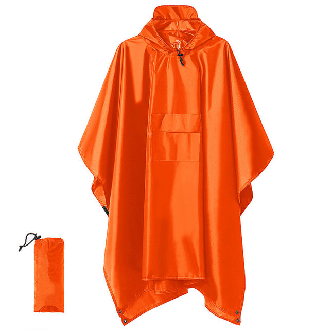 Orange 3-in-1 Multifunctional Outdoor Rain Poncho - Ground Mat & Shelter - Lightweight & Waterproof for Hiking & Camping.
