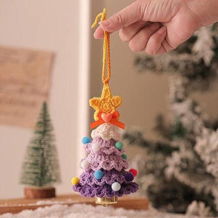 2 Pcs Handmade Crochet Christmas Tree Ornament - Plush Knitted Decoration with Bell - Ideal for Home, Car & Holiday Decor(Style B).