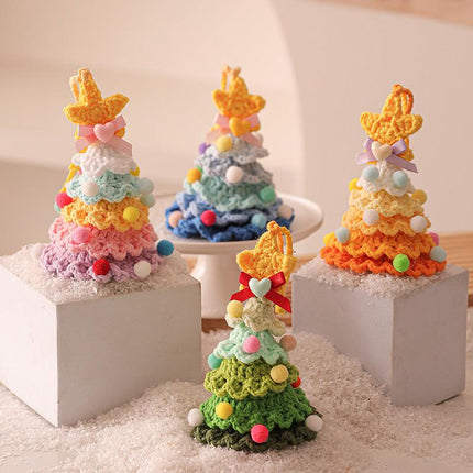 2 Pcs Handmade Crochet Christmas Tree Ornament - Plush Knitted Decoration with Bell - Ideal for Home, Car & Holiday Decor(Style B).