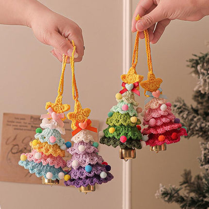 2 Pcs Handmade Crochet Christmas Tree Ornament - Plush Knitted Decoration with Bell - Ideal for Home, Car & Holiday Decor(Style B).