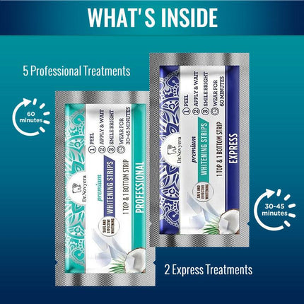 Dr. Novyera Premium Whitening Strips - Coconut Oil Infused for Effective Tooth Stain Removal & Gentle Care - 7 Treatments (5 Professional + 2 Express).