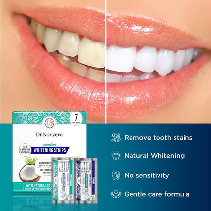Dr. Novyera Premium Whitening Strips - Coconut Oil Infused for Effective Tooth Stain Removal & Gentle Care - 7 Treatments (5 Professional + 2 Express).