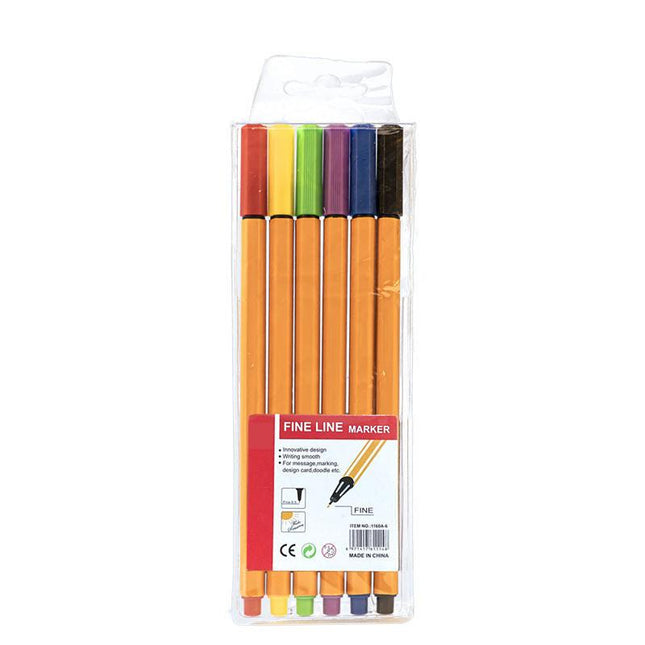 2 pcs Six colors Fine Line Marker Pen Set - Watercolor Needle Tip Drawing Pens for Outlining, Sketching & Coloring - Vibrant Assorted Colors.