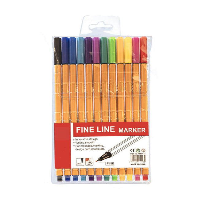 2 pcs twelve colors Fine Line Marker Pen Set - Watercolor Needle Tip Drawing Pens for Outlining, Sketching & Coloring - Vibrant Assorted Colors.