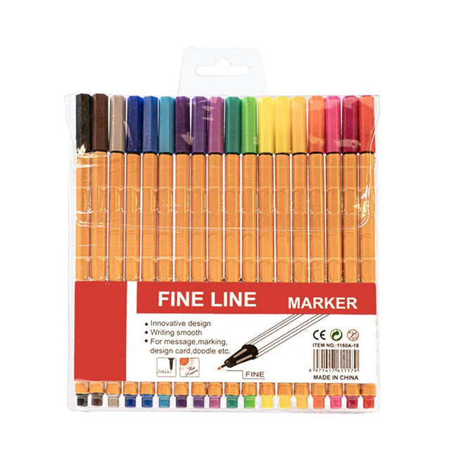 2 pcs eighteen colors Fine Line Marker Pen Set - Watercolor Needle Tip Drawing Pens for Outlining, Sketching & Coloring - Vibrant Assorted Colors.