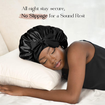 Khaki Luxury Double Layer Satin Bonnet with Bow Tie - Large Hair Protection Sleep Cap for All Hair Types.