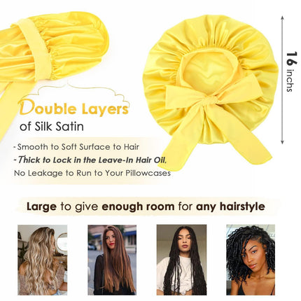 Khaki Luxury Double Layer Satin Bonnet with Bow Tie - Large Hair Protection Sleep Cap for All Hair Types.