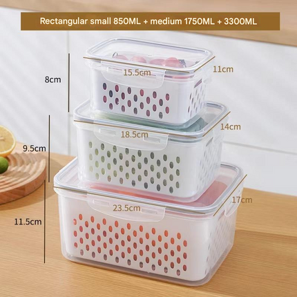 Grey Food-Grade Refrigerator Storage Container Set – Ventilated, Leak-Proof & Microwave-Safe Produce Keeper for Fruits, Vegetables & Meat (3-Piece Set).