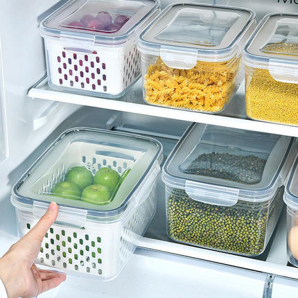 Grey Food-Grade Refrigerator Storage Container Set – Ventilated, Leak-Proof & Microwave-Safe Produce Keeper for Fruits, Vegetables & Meat (3-Piece Set).