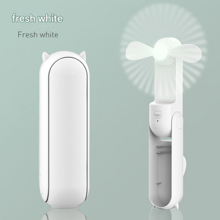 White 2-in-1 Foldable Mini Fan & Power Bank - Ultra-Compact USB Rechargeable Personal Fan.