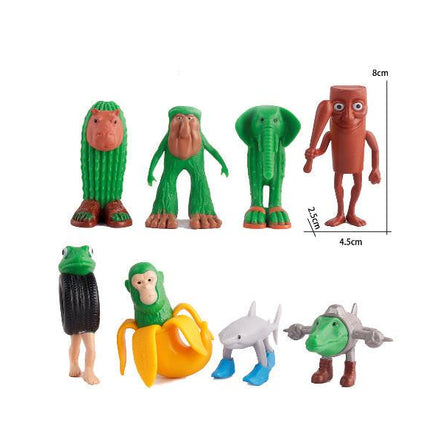 Eight-piece set Whimsical Creature & Monster Figurine Collection - Set of Bizarre PVC Mini Toys for Desk Decor.