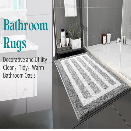 Navy blue Plush Striped Bath Mat - Ultra Soft, Absorbent & Non-Slip Bathroom Rug for Shower and Tub(40*60cm).