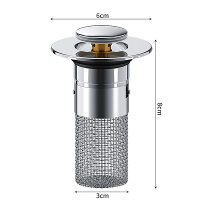 5 PCS Universal Pop-Up Sink Drain Stopper with Anti-Clog Filter Basket - Stainless Steel Hair Catcher & Anti-Odor Plug.