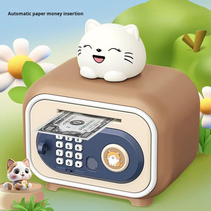 Red Electronic Piggy Bank Safe for Kids - Automatic Rolling Money Box with PIN & Fingerprint Lock.
