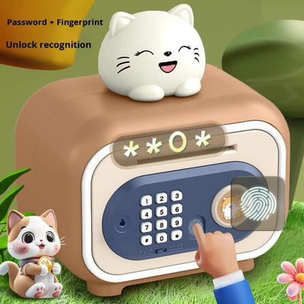 Brown Electronic Piggy Bank Safe for Kids - Automatic Rolling Money Box with PIN & Fingerprint Lock.
