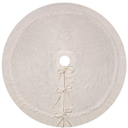 White Luxury Knit Christmas Tree Skirt with Cable-Knit Border - Rustic Holiday Decor(122cm).