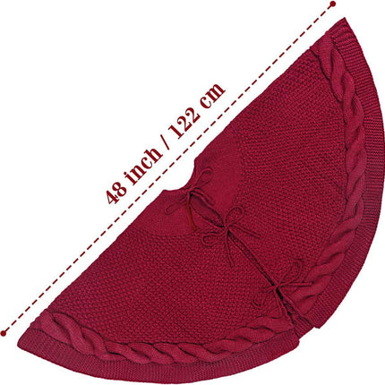 White Luxury Knit Christmas Tree Skirt with Cable-Knit Border - Rustic Holiday Decor(122cm).