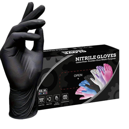 50 Pairs Black Premium Disposable Nitrile Gloves - Powder-Free, Latex-Free & High-Elasticity for Multi-Purpose Use(XL).
