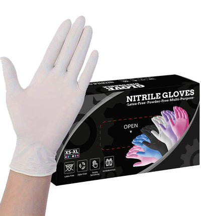 50 Pairs White Premium Disposable Nitrile Gloves - Powder-Free, Latex-Free & High-Elasticity for Multi-Purpose Use(XL).