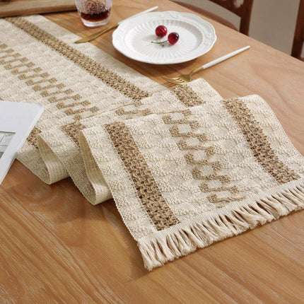 2-PCS Hexagon Bohemian Woven Table Runner with Tassels - Rustic Farmhouse Decor for Dining & Coffee Tables.