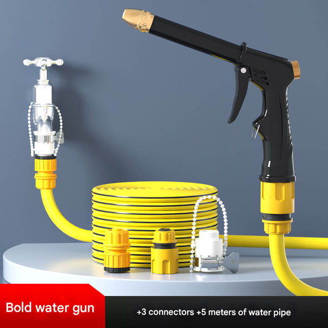 Yellow High-Pressure Car Wash Foam Gun & Hose Set - Adjustable Nozzle for Cleaning, Gardening & Pet Washing(5m).