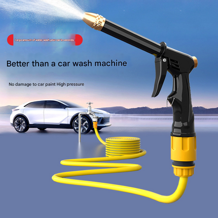 Yellow High-Pressure Car Wash Foam Gun & Hose Set - Adjustable Nozzle for Cleaning, Gardening & Pet Washing(5m).